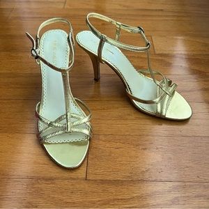 Nine West gold strappy sandal heels, size 8.5